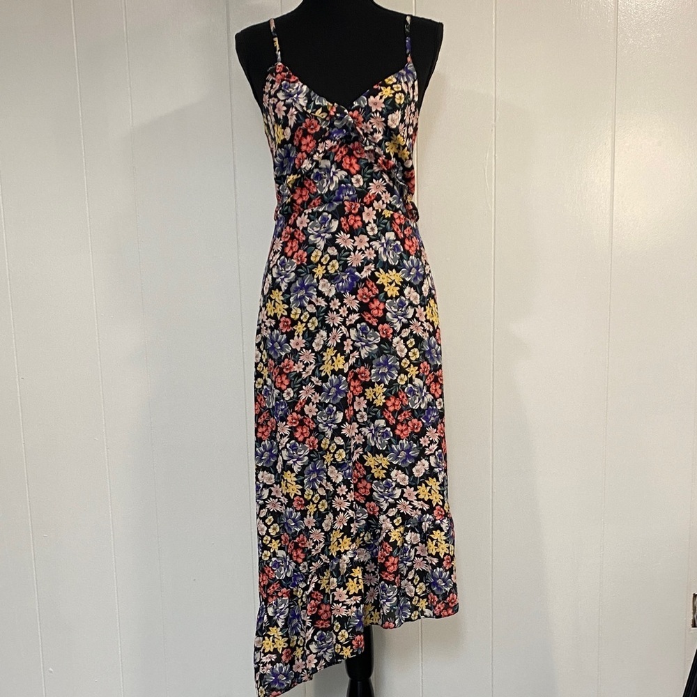 Floral Midi Slip Dress Asymmetrical Ruffle Hem Praire Soft Girl Spring Size 4